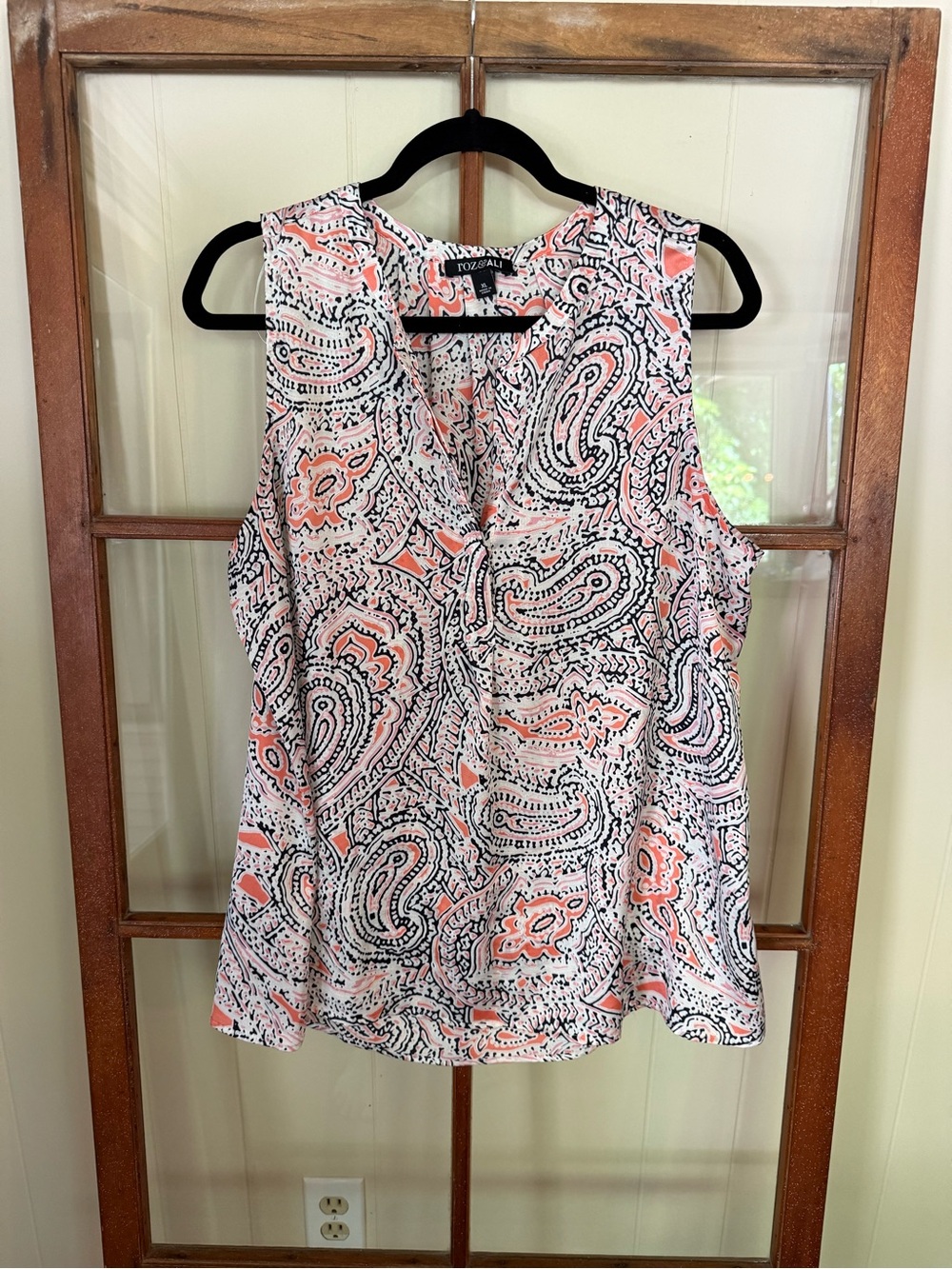 Roz & Ali Coral Paisley Lightweight V-Neck Sleeveless Tank Top Blouse XL